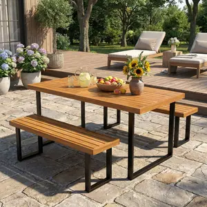 Spaco Acacia Wood Rectangular Outdoor Dining Table – Seats 6 People, Sturdy Wooden Patio Table for Garden, Deck, or Backyard