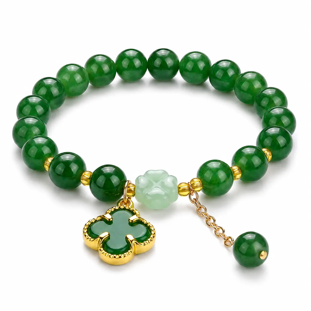 Money Magnet! Lucky Four-Leaf Clover Green Aventurine Bracelet - Manifest Wealth & Prosperity Crystal Charm