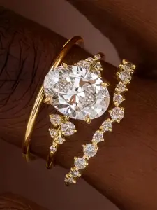 Women's Elegant Rhinestone Decorated Ring Set, Exquisite Trendy Bridal Ring Set, Fashionable Jewelry for Women As Engagement Anniversary Wedding Party Decor, Maximalist Jewelry, Teardrop Bridal Rings, Wedding Bands, Statement Rings