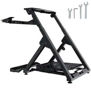 VEVOR Foldable Racing Steering Wheel Stand, Height Adjustable Universal Base Compatible with Logitech & Thrustmaster Racing Wheel and Pedal, Movable Wheels Heavy-duty Frame Standard GT/Formula Seating