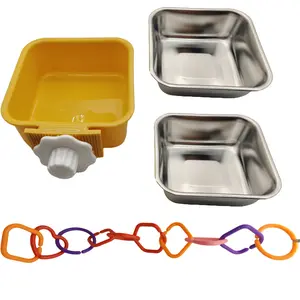 Upgraded Stainless Steel Pet Feeder Bowl & Bath Set - 2 Removable Inserts + 10 Plastic Rings, Multi-Function Feeder & Bath Dish with Crossbar Mount for Birds & Small Animals (5”x5”, Dishwasher Safe), bird supplies