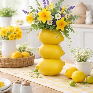 Stacked Lemons Flower Vase | Bright Yellow Home Decor | Trendy Farmhouse Style