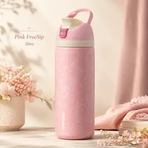 Owala FreeSip 32oz Pink Ribbon Toile Water Bottle Urban Outfitters | Leakproof Insulated Stainless Steel Cold Bottle | Cute Pink Travel Gym Daily Hydration Cup Gift for Women