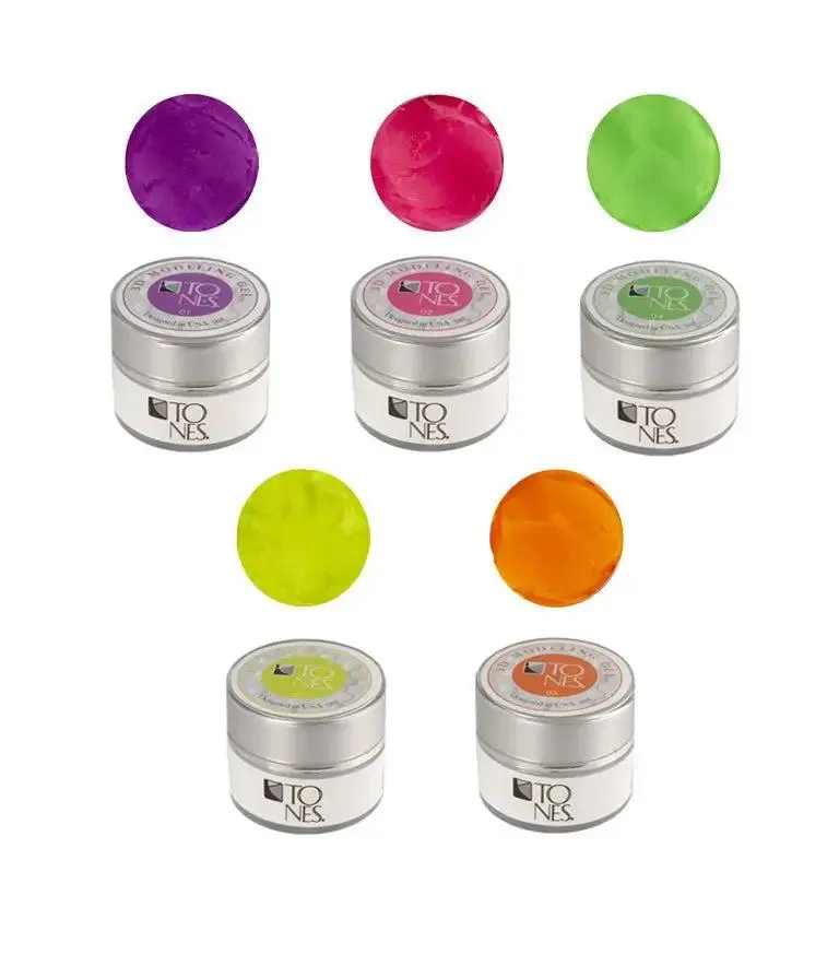 Tones Neon Plastiline Molding Gel Collection 5 x 5 ml for Nail Art & Manicure Elastic Texture Easy to Mold 3D 4D Figures