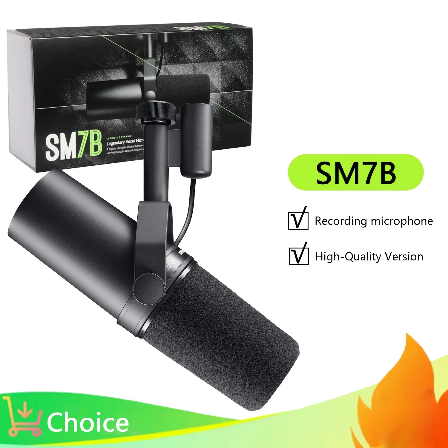 SM7B Professional Wired Dynamic Microphone - XLR Connector, Heavy-Duty Construction, Shock-Mount Design, Detachable Windscreen