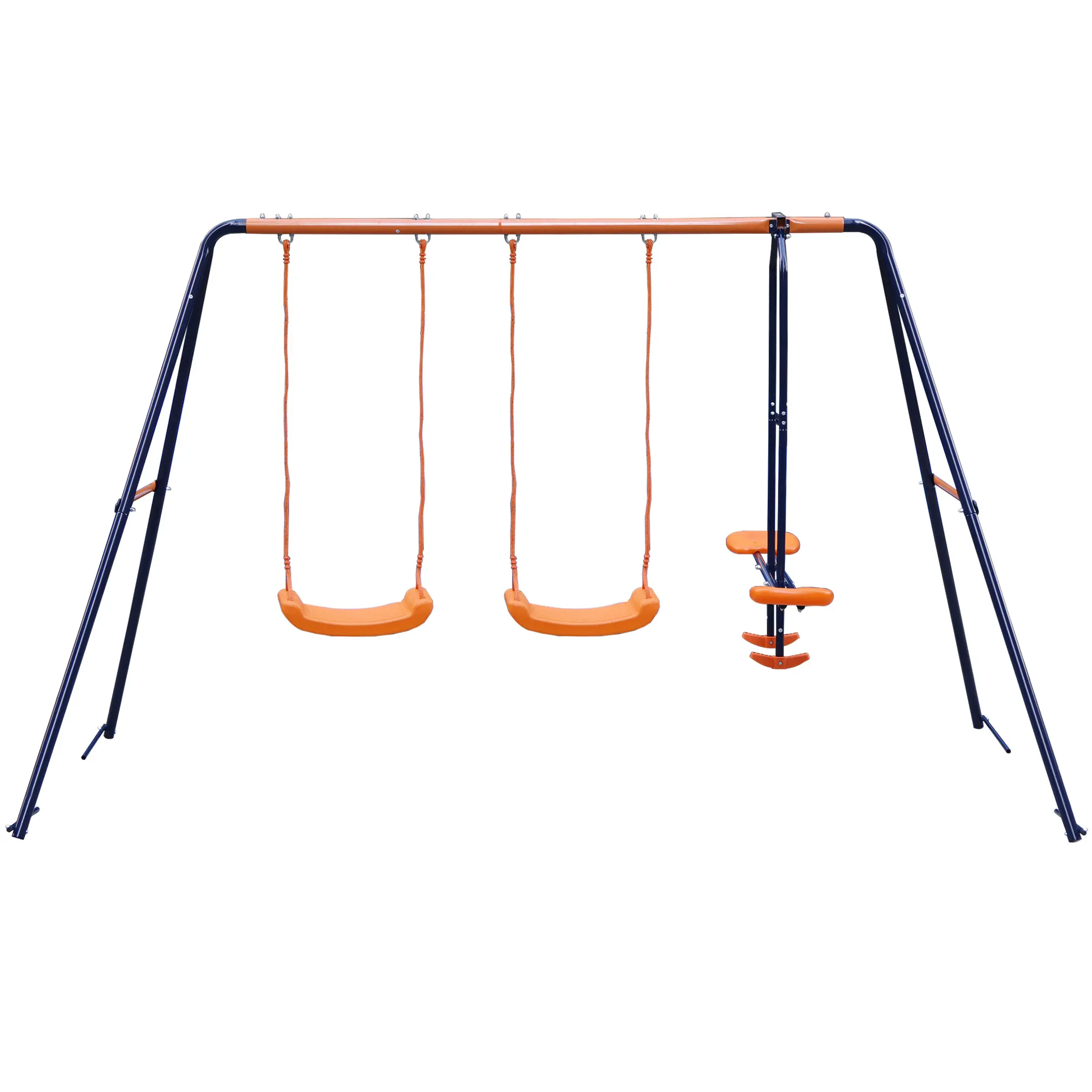 SUPERDEAL Adjustable Height Swing Set for Toddlers - Heavy Duty A-Frame Metal Outdoor Swing Set with 2 Seats and 1 Swing Glide, Durable & Weather-Resistant, Playground Set, Two Seats, Playground Equipment, Outdoor Kids Stuff