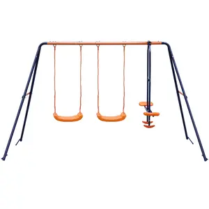 SUPERDEAL Adjustable Height Swing Set for Toddlers - Heavy Duty A-Frame Metal Outdoor Swing Set with 2 Seats and 1 Swing Glide, Durable & Weather-Resistant