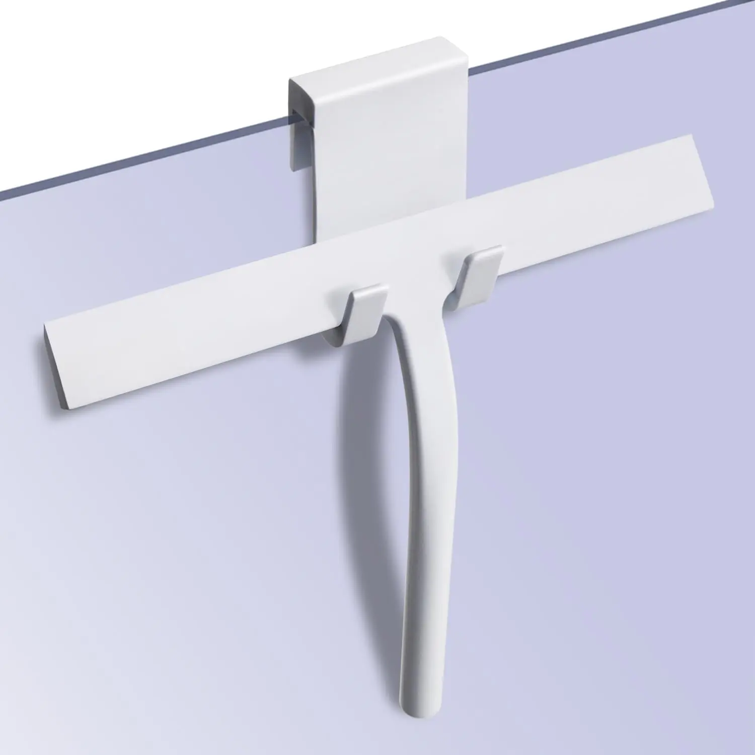 Shower  with  Hook, 11" Inch Width All Purpose  Wiper for Shower Glass Doors Bathroom Mirror Tiles  Window Cleaner Tool - White
