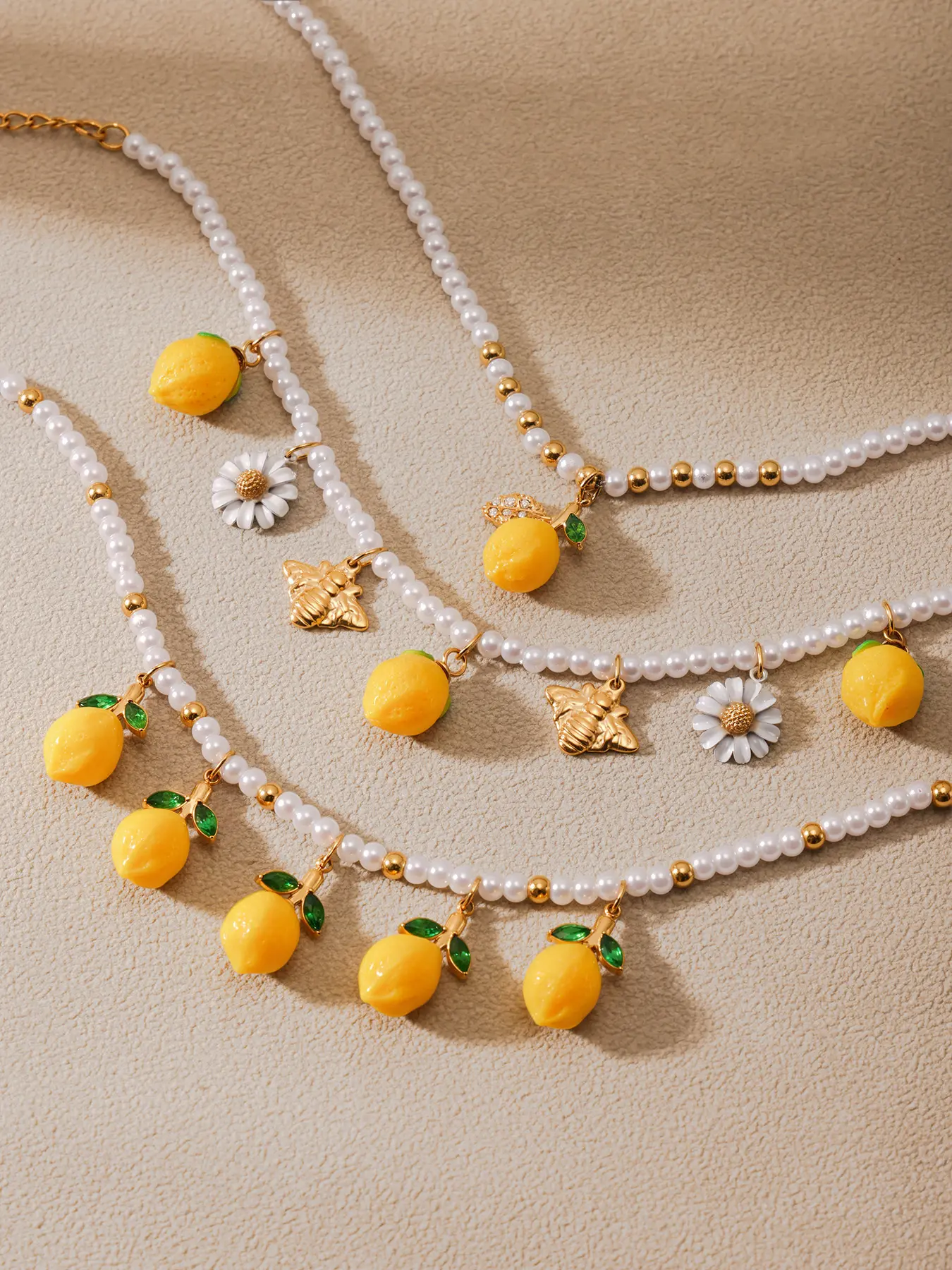 Resin Lemon Daisy Beaded Fashion Bracelet, Beaded Bracelets, Stainless Steel Chain, Summer Casual Style, Fruit Design, New Women's Jewelry Accessory