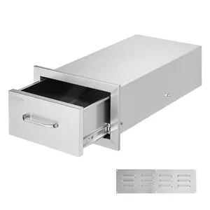 VEVOR 14x8.5 Inch Outdoor Kitchen Drawers Stainless Steel, Flush Mount Double Drawers, 14Wx 8.5Hx 23D Inch, with Stainless Steel Handle, BBQ Drawers for Outdoor Kitchens or BBQ Island