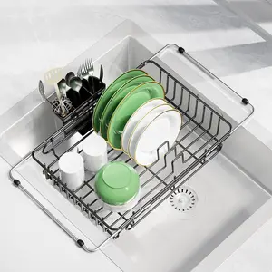 Expandable Dish Drying Rack for in-Sink, Over-Sink, and Counter Use, Dish Drainer with Removable Cutlery Holder, Space Saving & No Assembly Needed 10.5" W x 15" L