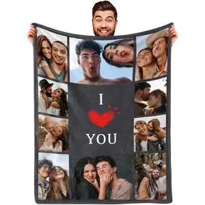 I Love You Couples Gifts Custom Photo Blanket for Girlfriend Boyfriend Gifts, Printed in USA Personalized Picture Blankets for Christmas Couples Gifts