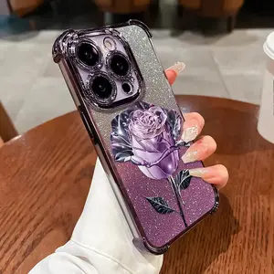Purple Rose Four Corner Airbag Anti Drop Suitable for Apple iP 14/15 Phone Case 11 12 12 pro 12pm 13 13p 13promax 14 14pro 14promax 14plus 15 15pro 15plus 15pm 16 16pro 16plus 16promax Mobile phone shell