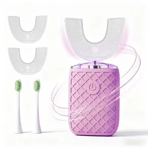 Adult Sonic Automatic Electric Toothbrush, 360° Oral Cleaning Stain Whitening, IPX7 Waterproof Rechargeable, u-Shape Brush Head*3+Straight Handle Brush Head*2, Suitable for Travel or Home Use