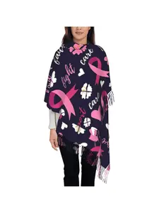 1 piece Pink Ribbons Breast Cancer Awareness Support Pattern Tassels Shawl Scarves Fall Exquisite Thermal Birthday Gift Hijab Stoles