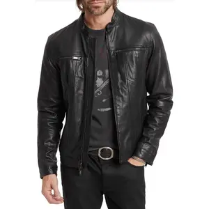 John Varvatos Brando Band Collar Leather Jacket