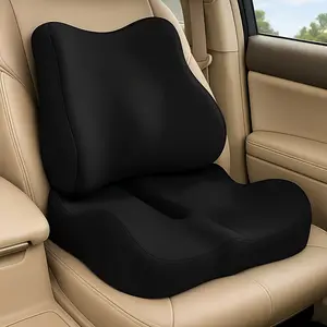 Car seat cushion with lumbar support pillow, neck support headrest and back pad, ergonomic memory foam enhanced pad, for driving comfort, posture support and all-season use