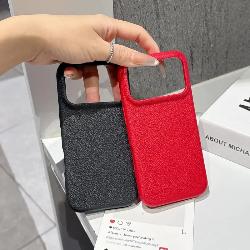 Luxury Litchi Leather Texture Smartphone Case, Solid Color Soft Shockproof Casing for iPhone 12-17, 12-17 Pro Max Plus - Handheld Devices Accessories, Protective Cellphone Cover