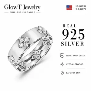 925 Sterling Silver Clover CZ Band Ring | Polished Four-Leaf Clover Statement Ring for Women Hypoallergenic Jewelry for Sensitive Skin