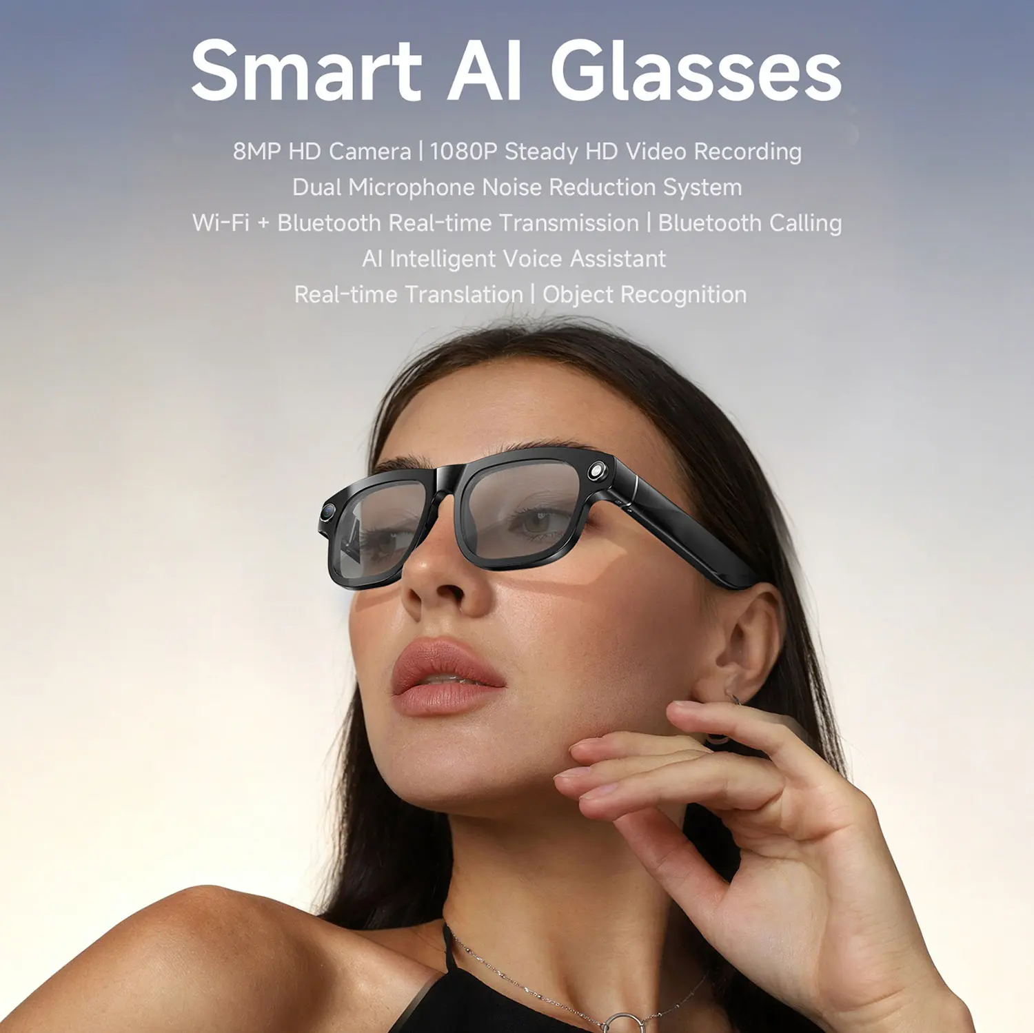 Smart AI Glasses with 8MP HD Camera, 164 Languages Interpretation, Wireless Bluetooth Video Recording Camera Glasses, Interchangeable Sunglasses Lenses UV Sun Protection for Riding,Driving,Travel,Outdoor Adventures