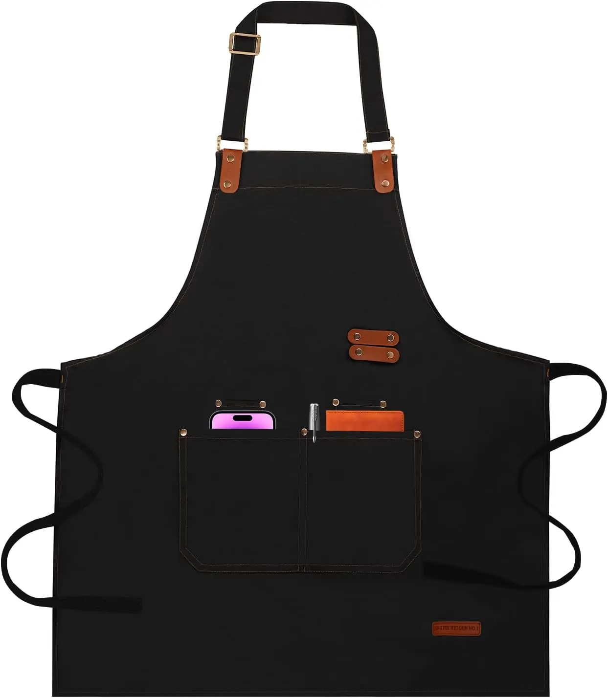 Chef Aprons for Women Men with Pockets(Functional and Large), Oil-Repellent & Water-Resistant Heavy-Duty Black Canvas with Adjustable Straps, Full-Coverage Protection for Cooking, Kitchen