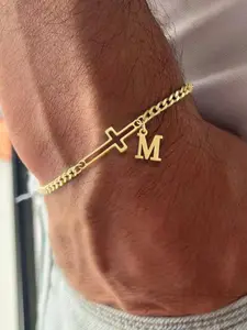 Men's Vintage Stainless Steel Cuban Chain, Casual Letter Cross Pendant, Casual Trendy Jewelry, All Seasons Jewelry Accessory, Stainless Steel Bracelet, Bracelet with Pendant