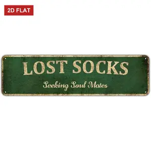 Lost Socks Signs - Farmhouse Themed Laundry Room Decor - Vintage Laundry Decoration with Funny Quotes Seeking Soul Mates - Wash Dry Fold Laundry Signs Wall Plaque 16x4 Inch Metal  Sign