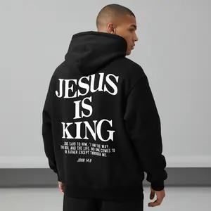 Men's Jesus is King John 14:6 Graphic Hoodie - Cotton Blend Black Long Sleeve Pullover Regular Fit | Soft & Breathable Fabric, Durable Print, Everyday Comfort, Machine Washable, religious text design faith-based apparel