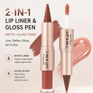 Dual-Ended Lip Liner-Lipgloss Pen, Matte Lipliner & High-Shine Plumping Finish for Easy Blend Gradient or Glass Lip Effects, Single Item