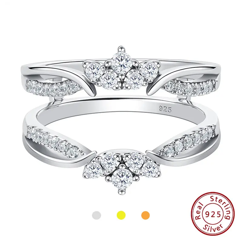 Crown Ring Enhancer for Wedding Rings, 925 Sterling Silver Classic Guard Band with Prong Set Round Cut Stone, Anniversary Jewelry for Women, Office, Couple