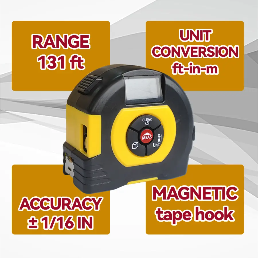 BURMONG 2 in 1 Digital Laser Tape Measure | 130ft/40m Laser Distance Meter Display On Backlit LCD Screen with 16ft/5m AutoLock Measuring Tape | Ft/Inch/Fractions/M/mm
