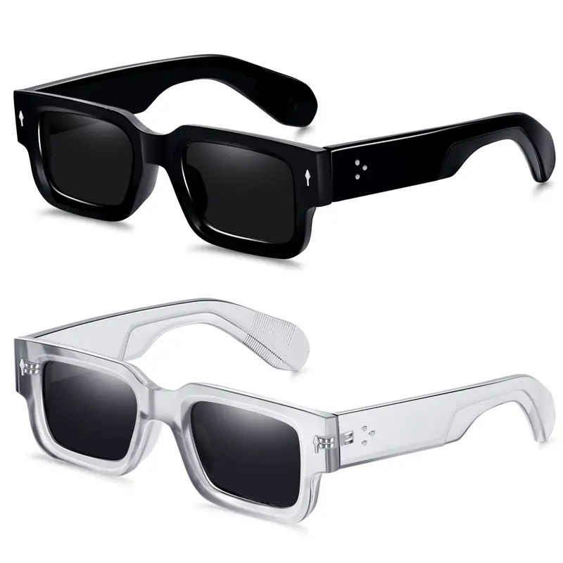 EUNOIALENS Unisex Vintage Square Sunglasses 2-Piece Value Set - Plain PC Full Rim Acetate Frames, Modern Trendy Shades, Daily Protection, Outdoor Eye Guard, Gifting Men's/Women's Accessories,sohochic