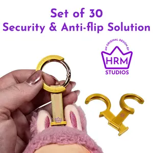 COMPLETE SET OF 30 Security & Anti-Flip Solution Compatible w/ 17cm Plush Pendants | Keychain Anti-Theft Device | Color Match Sets | Keyring Clip Guard Protector | Keychain Lock | Plushie Protector | Flip Prevention System