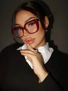 Square Large Frame Clear Lens Eyeglasses, New Stylish Anti- Light Trendy Eyewear, Simple Fashionable Versatile Design Eyeglasses for Men and Women, Square Eyed Glasses