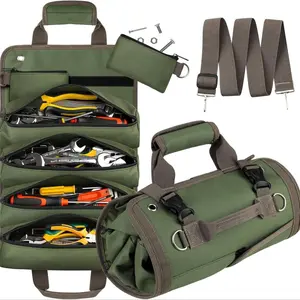 Large Capacity Foldable Tool Roll Bag, Thick Oxford Fabric, Portable Storage Organizer, Includes 5 Fixed Compartments, Tool Pouch