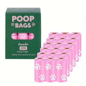 Lavender 270 Poop Bags for Pets - 18 Rolls with 15 Pieces Each - Pink Biodegradable Dog Poop Bags