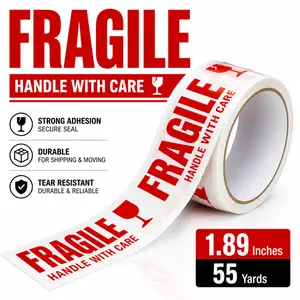 Fragile Adhesive Tape with Dispenser, 2 in x 55 yd Heavy-Duty Durable Marking Tape, Tear-Resistant Office Stationery for Shipping & Moving Box Handling