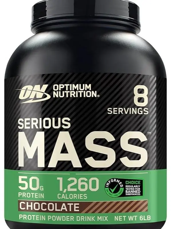 Optimum Nutrition Serious Protein Powder - 6LB Chocolate Mass Gainer, 50g Content, 1260 Calories, for Muscle Growth & Fitness Needs, Recovery Protein Supplements
