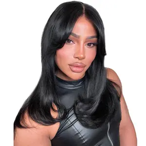Jessie's Wig 90s Face Framing Curtain Bangs Wig 9X6 7X5 Glueless 100% Human Hair Wig Medium Length Pre Styled Feathered Layer Cut Lace Wig For Women