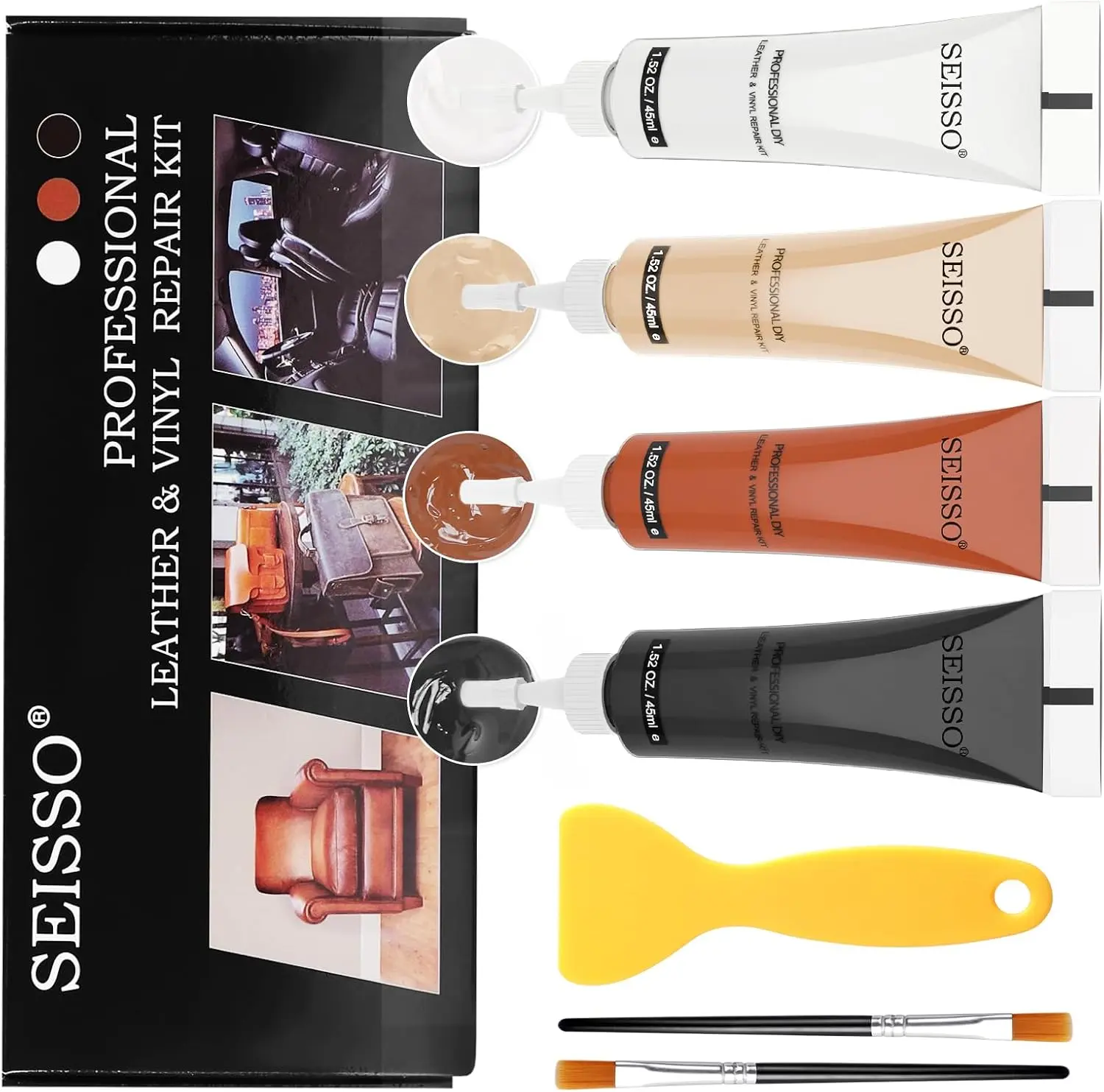 SEISSO Leather Repair Kit, Easy to Repair Leather Scratches and Tears, Various Vinyl and Leather Furniture, Sofas, Car Seats