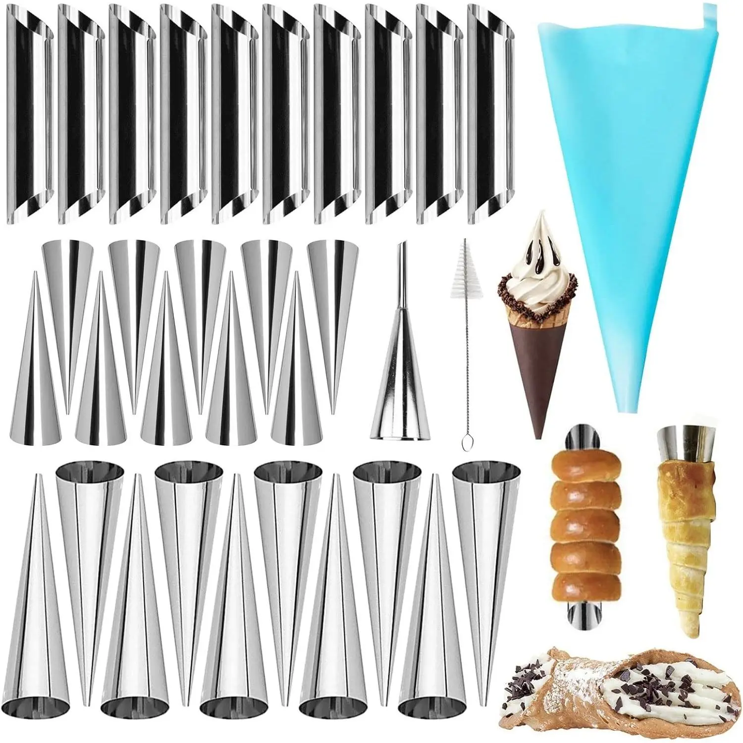 30Pcs/Set Cream Horn Mold,Cannoli Forms Tubes Kit,Stainless Steel 20 Pcs Cone Shaped and 10 Pcs Tubular Shaped Baking Molds for Danish Pastry Lady Lock Form Cream Roll Croissant,Hand Tools Kits,Fathersdaygift,Summervibes