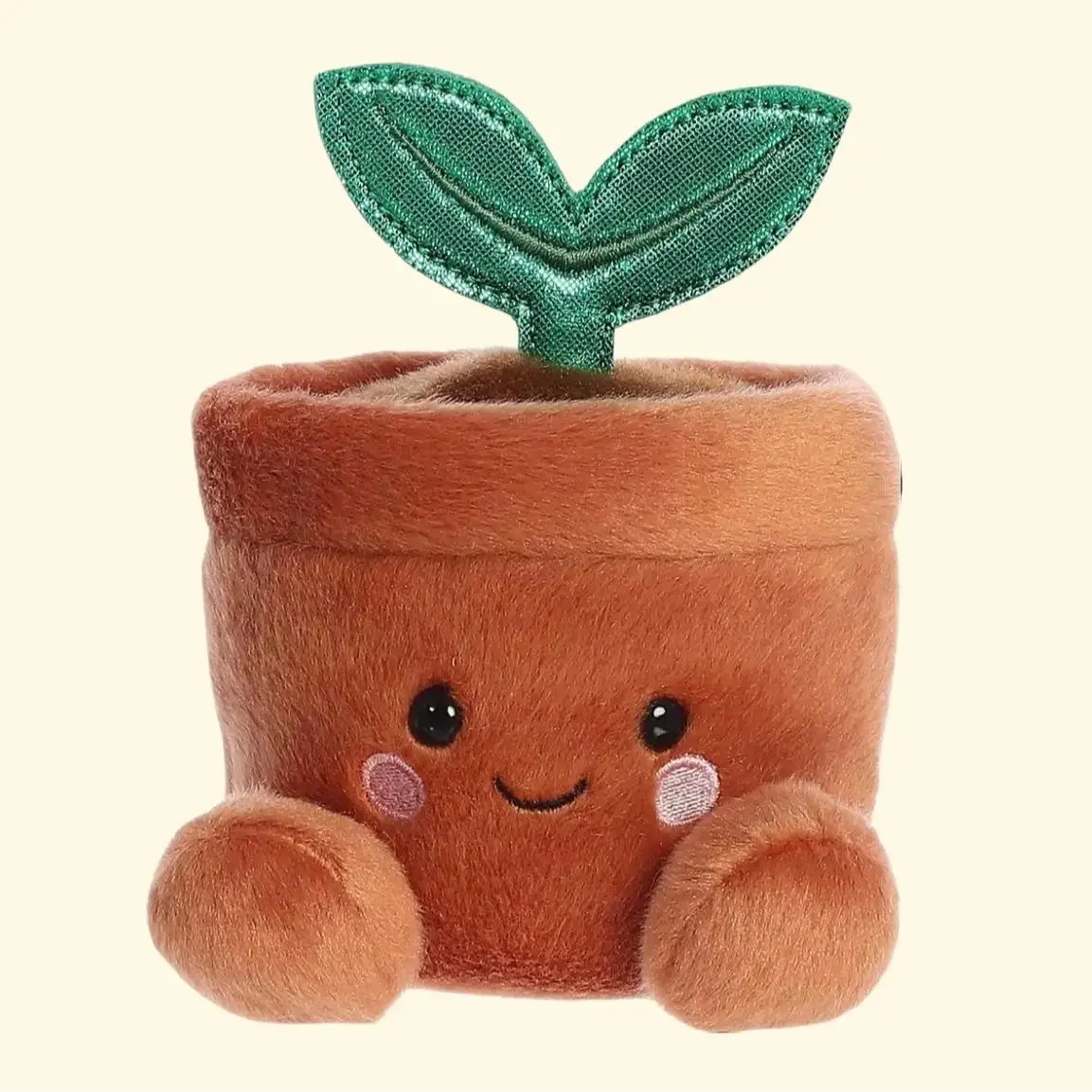 Terra Potted Plant Plush - Adorable Brown Soft Toy with Green Leaf and Smiling Face Design