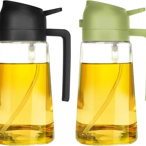 16oz Oil Dispenser Bottle for Kitchen - 2 in 1 Olive Oil Dispenser and Oil Sprayer -Oil Sprayer for Cooking, Kitchen, Salad, Barbecue Utensils glass Kitchenware Pouring Containers Home Green Black