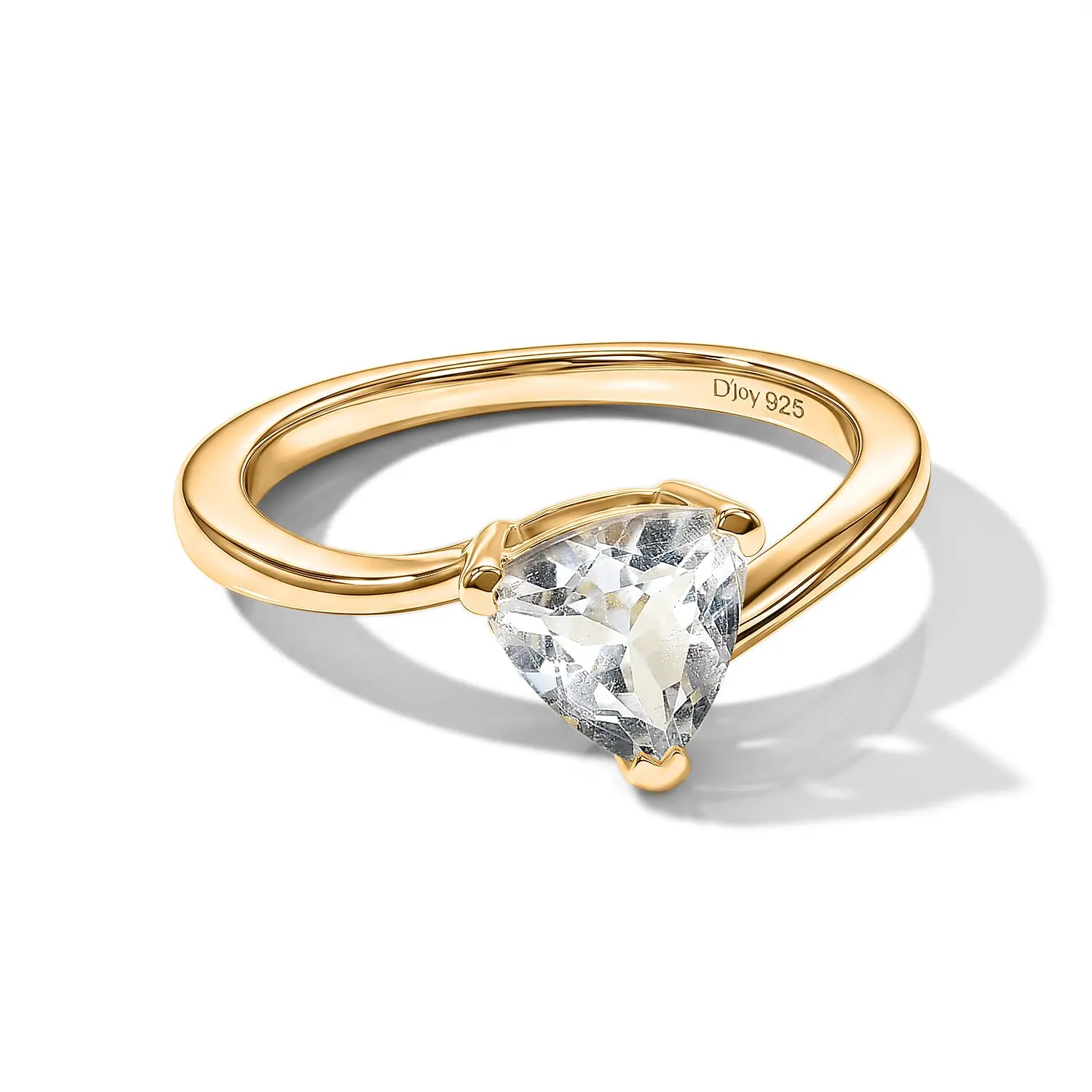 D'Joy in 18k Gold Plated Sterling Silver White Topaz Engagement Ring for Women | Trendy Wedding Ring | Wavy Band Promise Ring