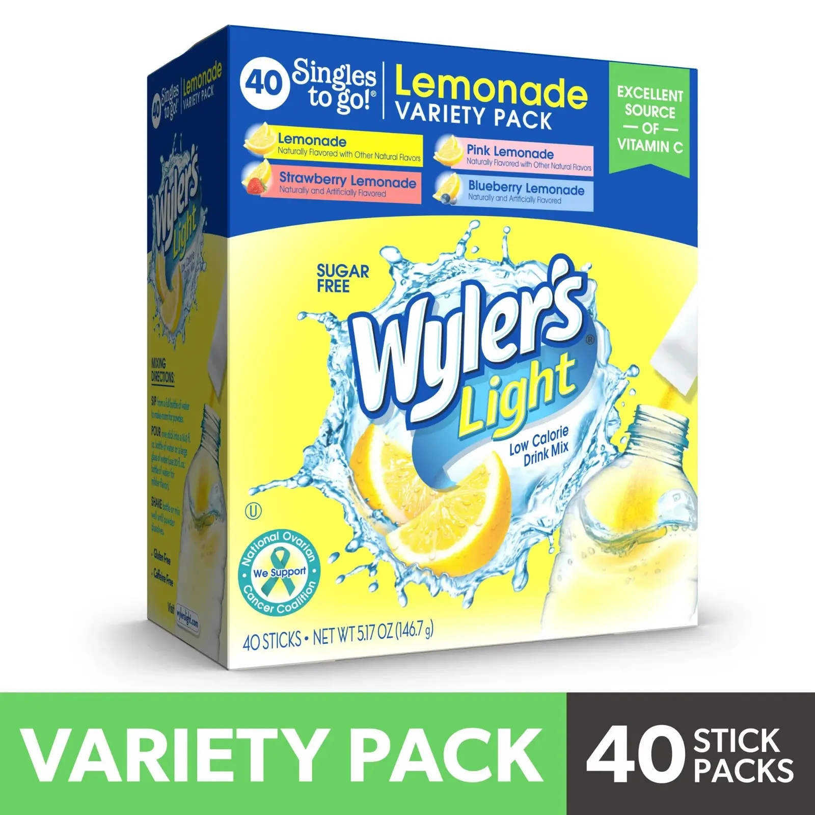 Wyler's Light Lemonade Powder mix,Singles To Go variety Pack 4 favors 40 count.