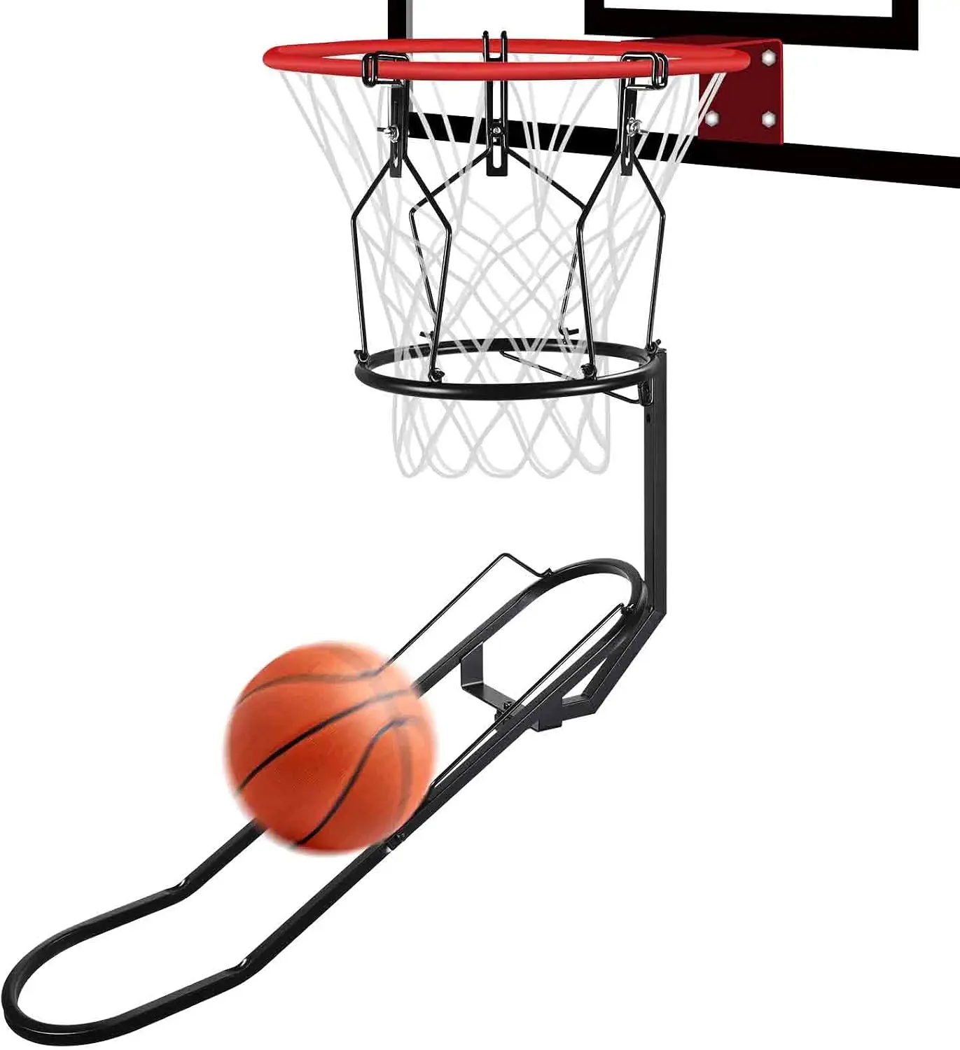 Basketball Return Attachment – 180° Rotating Ball Rebounder for Hoop Rim, Solo Shooting Practice Trainer, Fits Standard 18 Inch Rims