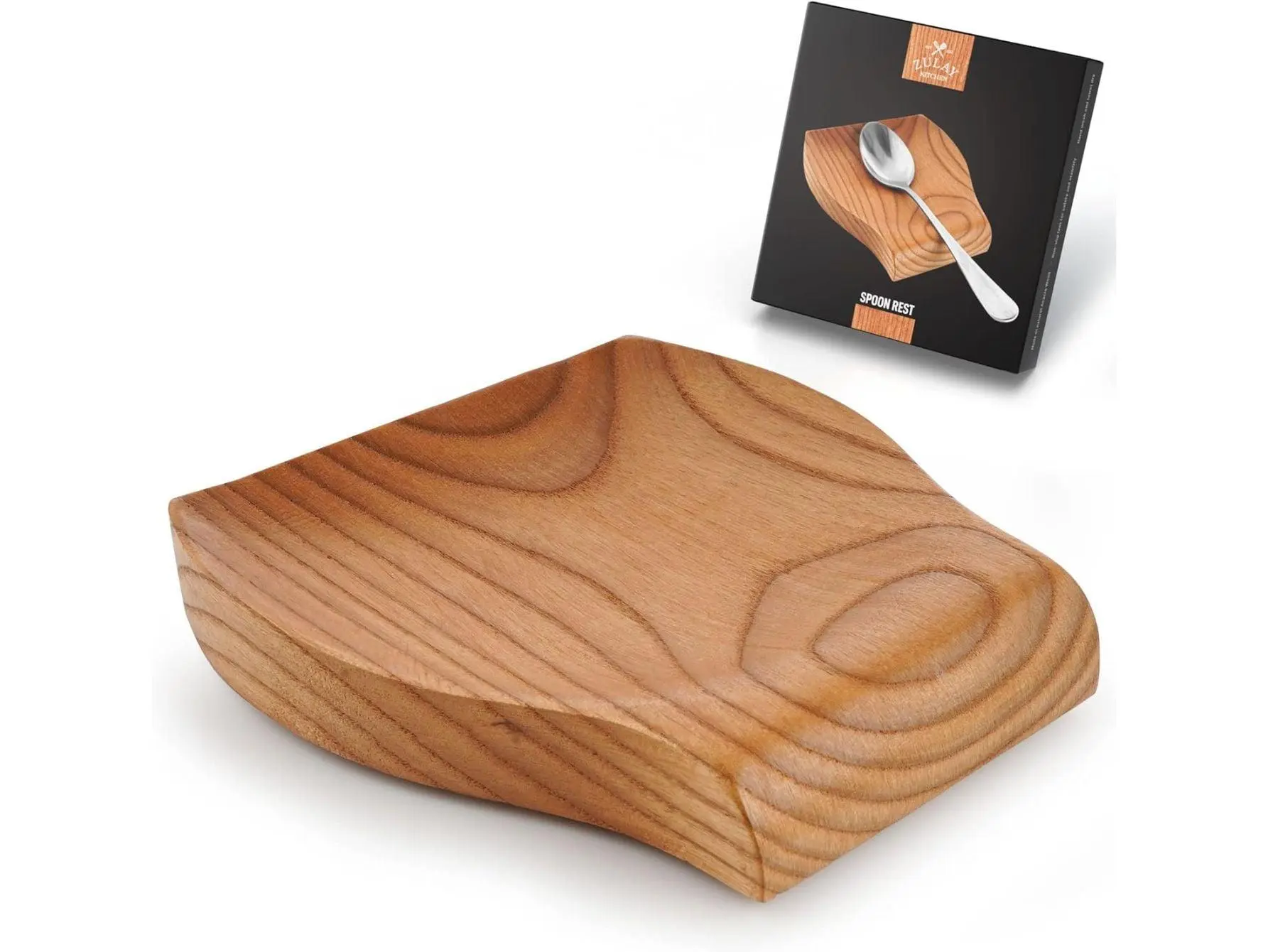 Zulay Wooden Spoon Rest - Smooth Holder with Non-Slip Silicone for Spoons, Spatulas, and Cutlery - Traditional Tableware Design