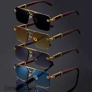 4 Piece Unisex Retro Square Sunglasses Oversized Round And Rectangular Frames Double Bridge Design Lightweight Frameless Style Eyewear for Parties Casual Daily Wear Travel And Outdoor Activities