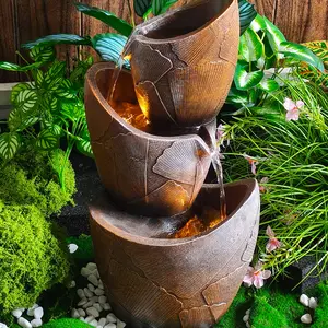 21" High Indoor Three-Urn Floor-Standing Water Fountain with LED Light, It is Very Suitable for Placing in The Home | Corner of The Staircase | Corner | Backyard | Office | Other Leisure Areas.
