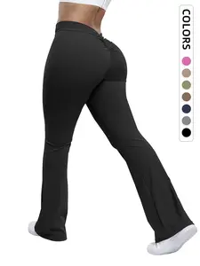 Women's Solid Ruched High Waist Sports Tummy Control Leggings, Comfy Breathable Flare Leg Trousers for Yoga Gym Workout Running, Ladies Sportswear for All Seasons, Gym Clothing, Shaping Leggings
